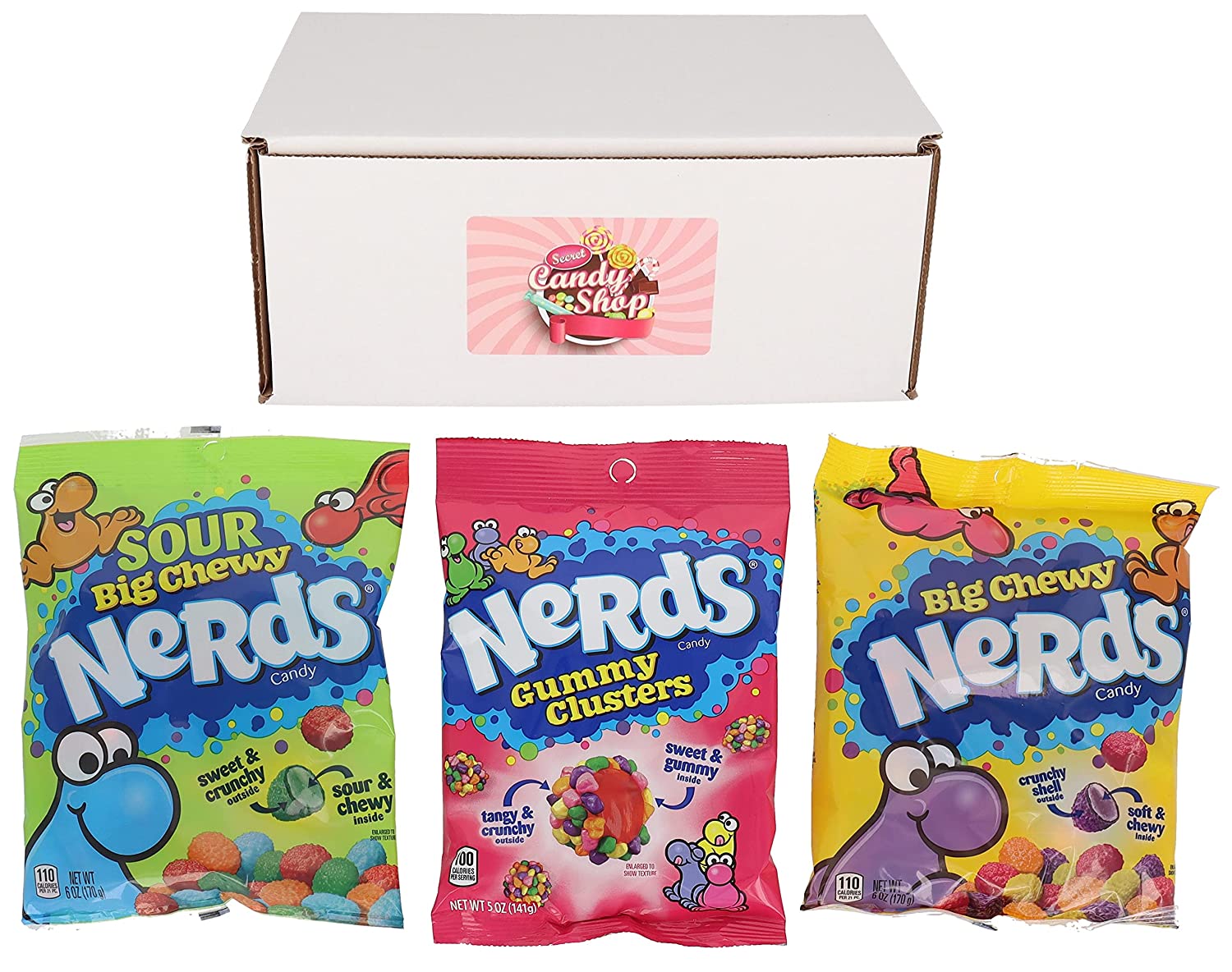 Nerds Candy Variety pack of 3 candies (Gummy Clusters, Big Chewy, Sour –  Secret Candy Shop